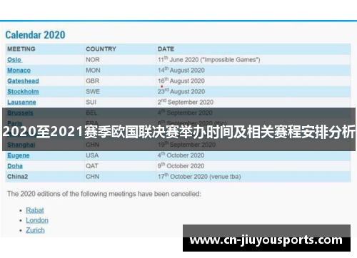 2020至2021赛季欧国联决赛举办时间及相关赛程安排分析